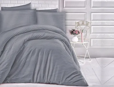 Zdjęcie produktu dla Ekskluzywna pościel  160x200 satyna bawełniana komplet do sypialni Cizgili antracyt
