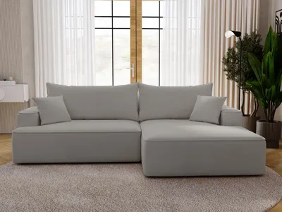 Produktbild von GrainGold Ecksofa L-Form Rechts California - Ecksofa mit Schlaffunktion, Bettkasten - Moderne Ecksofa, Wohnzimmer Ecksofa - Eckcouch Hellgrau (Komodo 20)