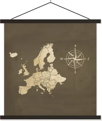 Produktbild von MuchoWow® Textilposter Europa-Karte - Vintage - Windrose 40x40 cm mit schwarzem Rahmen - Fotos
