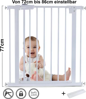 Produktbild von Absperrgitter Treppenschutzgitter Metall weiß + Rampe 72 - 86cm 77cm hoch
