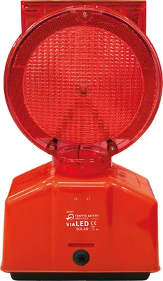 Produktbild von LED Baustellenlampe Solar rot/transparente - Warnleuchte mit Linse & Blinklicht
