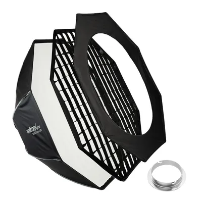 Produktbild von Walimex pro Studio Softbox Octagon 120cm + Elinchrom Adapter 15,2cm, 360°, einfacher Aufbau, inkl. Grid, Maske, Bowens Adapter und Transporttasche, ideal für Porträts und Beauty-Aufnahmen