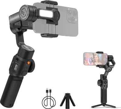 Produktbild von ZHIYUN SMOOTH 5S AI Handheld 3-Achsen-Gimbal-Stabilisator fuer Telefon-Vlog-Gimbal Anti-Shake Eingebautes LED-Fuelllicht mit Mini-Stativ Max. 300 g Nutzlast Ersatz fuer iPhone 15/14/13/12 Android-Smartphones