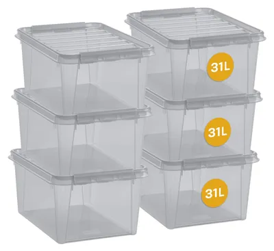 Aufbewahrungsboxen 31 L, 6er-Set, Grau, 50x39x26 cm