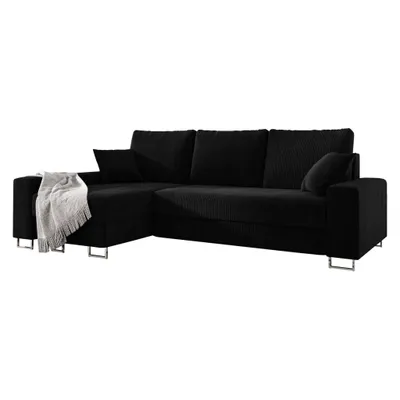 Produktbild von E-ZIMPAZ Sofa L-Form MORGAN Ecksofa mit Schlaffunktion Cord Sofa Polsterecke Eckcouch Wohnzimmersofa - Links Schwarz PS135