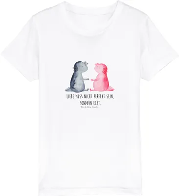 Produktbild von Mr. & Mrs. Panda Kleinkinder T-Shirt Axolotl Liebe 5-6 Jahre (110/116) - Weiß - Geschenk, Bio Kinder, Jahrestag, Kindershirt, Teenager, Baumwollshirt, Öko, Lurch