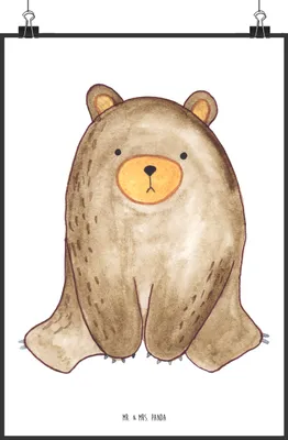 Produktbild von Mr. & Mrs. Panda Bild Bär sitzend DIN A2 - Weiß - Geschenk, Teddy, Plakat, drucke, Wandbild, Kunstdruck, wanddeko