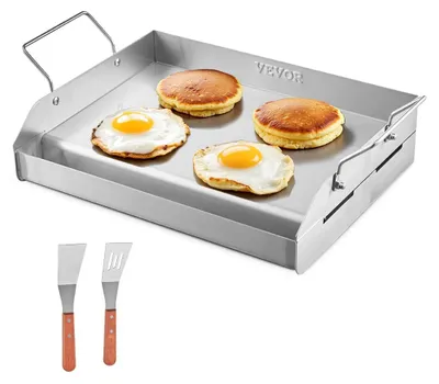 Obrázek produktu pro VEVOR, nerezová grilovací deska, univerzální, obdélníková, rozměry 17x13 palců, vhodná pro plynové grily, teppanyaki, přenosné nádobí pro rodinné vaření, s rukojetí, ideální pro kempování, pikniky a party