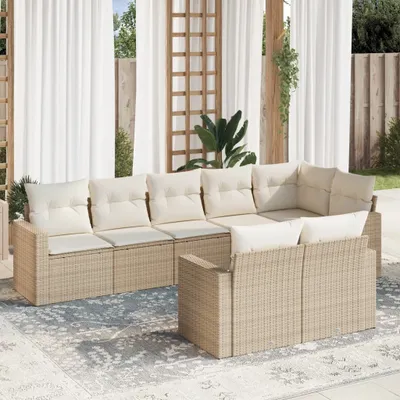 Produktbild von Design 8-tlg. Garten-Sofagarnitur mit Kissen Beige Poly Rattan, Gartensofas 2024 Neu