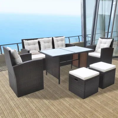 Produktbild von vidaXL 6-tlg. Garten-Essgruppe mit Kissen Poly Rattan Braun