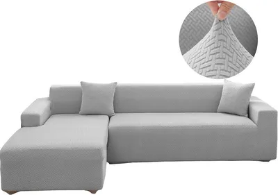 Produktbild von (Silber) L-förmiger Sofabezug, Stretch-Sofa-Schonbezug mit elastischer Unterseite, Möbelschutz, kratzfest, waschbar, einfarbiger Jacquard-Couchbezug für Wohnzimmer