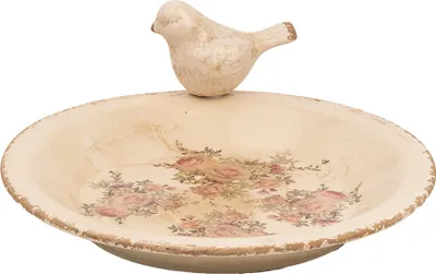 Obrázek produktu pro Clayre & Eef Krmítko pro ptáky Ø 26x10 cm Béžové keramické krmítko pro ptáky