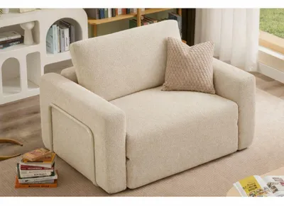 Productafbeelding van Hanah Home, elastische slaapbank voor één persoon, crème, 80x70 cm, 100% boucle-stof
