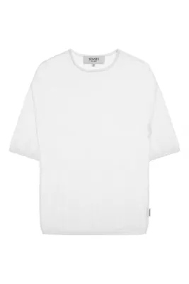 Produktbild von SENSES THE LABEL Damen Kurzarm-Pullover Weiß Mesh Loose Fit, Gr. XS/S