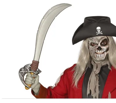 Productafbeelding van Piraatenzwaard, spookpiraat, avontuur, lemmet, carnaval kostuum, griezelig kostuum, zwaard, 72 cm, carnaval accessoires, eng, zeemonster, schedel, kleur: metallic