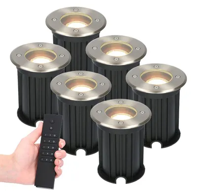Image de HOFTRONIC - Lot de 6 spots au sol LED 4W 345lm 2700K IP65 inox rond dimmable