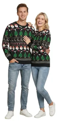 Produktbild von Strickpullover Weihnachtspullover LED Lustig Warm Bequem Uni XL Schwarz