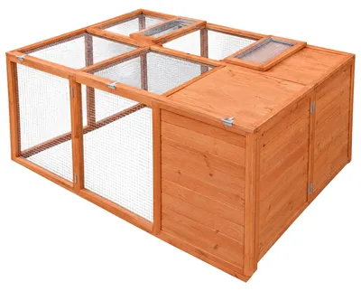 Produktbild von Freilaufgehege Kaninchenstall faltbar aus imprägniertem Vollholz mit Metallgitter und Abdeckung, 160x119x60 cm, Braun