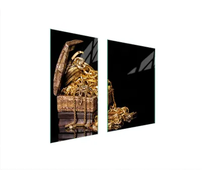 Produktbild von Herdabdeckplatten 2 teilig 75x52 Glaskeramikkochfeld Abdeckung Glas Schneidebrett Golden Schwarz