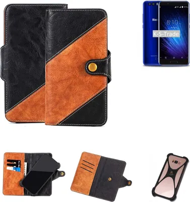 Produktbild von K-S-Trade Handyhülle Schutzhülle Bookstyle Case Wallet-Case kompatibel mit Blackview P6000 Handy Cover Bumper Klapphülle schwarz hellbraun 1x