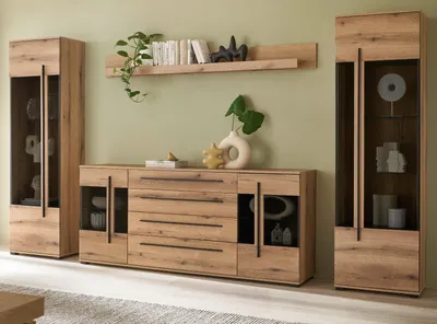 Produktbild von Wohnwand "Design-D" in Evoke Eiche Wohnkombination Set 4-teilig 340 cm, mit Soft-Close