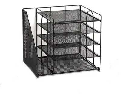 Produktbild von Schreibtisch Organizer - 5-Etagen Briefablage mit Aktenhalter - Ausziehbares Design - Metall - Für Büro/Zuhause/Schule - Schwarz