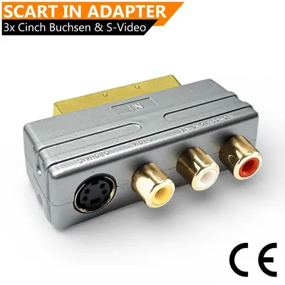 Produktbild von ORSEM Scart Audio / Video Adapter IN mit 3x RCA Cinch Kupplung + S-VHS PS1 | PS2 | Nintendo Wii | VHS | DVD | VCR | TV | AV | Fernseher Silber