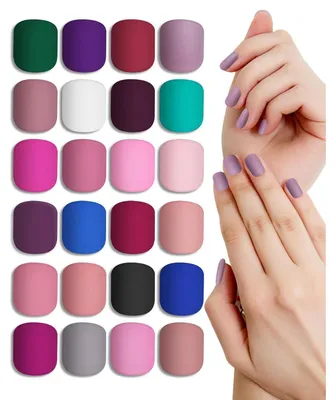 Image de Ongles artificiels, 576 pièces, 24 couleurs, finition mate, forme carrée, courte, style français, à coller avec des autocollants
