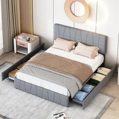 Productafbeelding van Bedframe - Tweepersoonsbed - Gestoffeerd Bed - Bedbank - Platformbed - Verstelbaar Hoofdbord - 160x200 cm