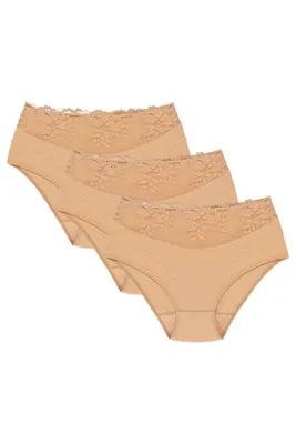 Produktbild von Wolbar damen slip 3-er pack unterhose unterwäsche baumwolle spitze wb415, beige, l
