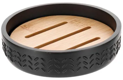 Produktbild von TENDANCE | Seifenablage - Badeseifenschale - Seifenhalter - schwarz - braun - 3 x 11 cm - Polyresin - Bambus - Seifenschale - Badaccessoires - Praktisch