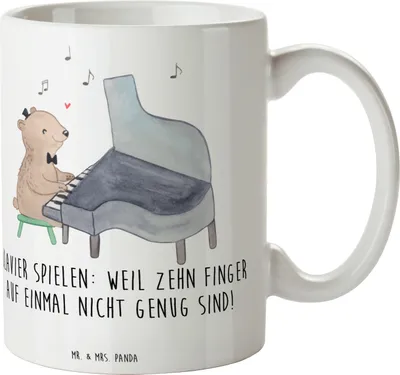 Produktbild von Mr. & Mrs. Panda Tasse Klavier Magie - Weiß - Geschenk, Becher, Koordination, Keramiktasse, Kaffeetasse, Musiker, Musik, Instrument, Fingerfertigkeit, Pott, Lernen