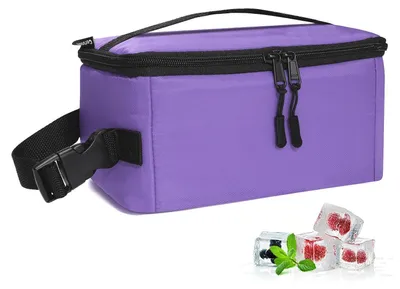 Produktbild von Mini-Kühltasche mit Schnallengriff, isolierte Lunchbox, lila, mit integrierten Kühlakkus
