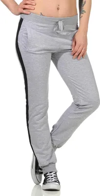 Produktbild von Damen Jogging Hose Sport mit Taschen Streifen;   Grau-Schwarz M/38