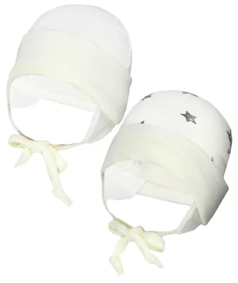 Produktbild von TupTam Baby Erstlingsmütze mit Ohrenklappen 2er Pack, Farbe: Sterne / Ecru, Größe: 50-56
