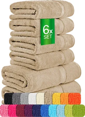 Immagine prodotto di ETÉREA Set di 6 asciugamani [100% COTONE] - Carli Taupe - 2x Asciugamani per la doccia 2x Asciugamani per le mani 2x Asciugamani per gli ospiti - Asciugamani piccoli - Set di asciugamani Asciugamano da bagno - Asciugamano - Asciugamani per il viso - Spugna 500 g/m²