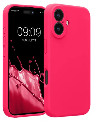 Produktbild von kwmobile Handyhülle für Apple iPhone 16 Hülle - gummierte Handy Silikon Case für iPhone 16 - Schutzhülle Cover - Neon Pink
