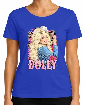 Imagen del producto de Camiseta para mujer con diseño de Dolly Parton, leyenda de la música country, estilo cowgirl, retro, cantante. Color: azul. Talla: S