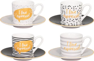 Produktbild von tea4chill Könitz Espresso Tassen Set I Love Espresso. Kaffeetassen mit je 65ml aus Porzellan. Espressotassen modern