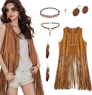 Obrázek produktu pro Hippie oblečení - Vesta s třásněmi - styl 60. a 70. let - Karneval - Halloween
