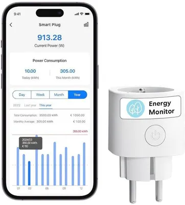 Productafbeelding van Slim Wifi Stopcontact met Energieverbruiksmeting - Compatibel met Alexa, Google Home en SmartThings