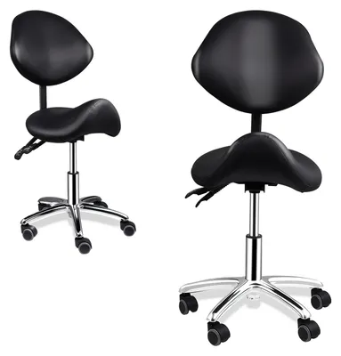 Image de Tabouret à roulettes avec dossier – Tabouret à roulettes – Rembourré – Réglable en hauteur – Pivotant – Idéal pour salon, bureau et cabinet dentaire