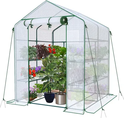 Produktbild von VOUNOT® Gewächshaus Foliengewächshaus mit 8 Regalebenen, Weiß, 143x143x195cm