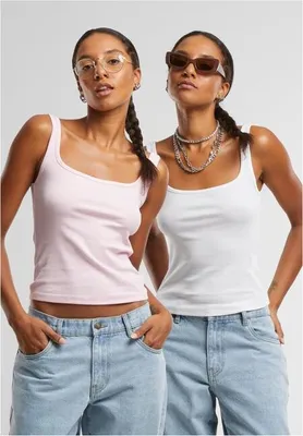 Obrázok produktu pre Dámske tričko Urban Classics Ladies Wide Neck Rib Top 2-Pack white+blushedrose - 3XL