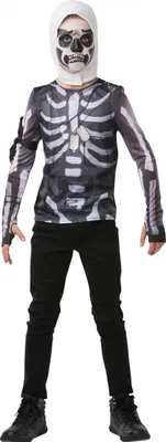 A child wearing a skeleton costume.
