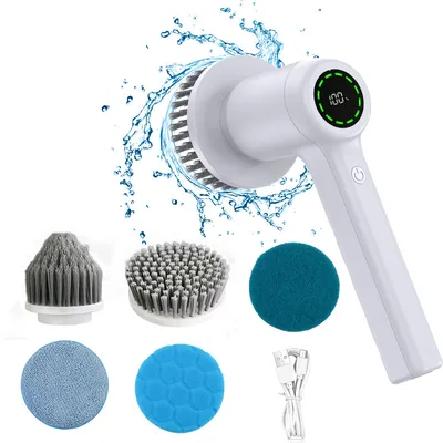 Produktbild von MODFU Elektrische Reinigungsbürste, Kabellos Akkureinigungsbürste, 360° drehen, mit 3 Bürstenköpfe für Ecken, Toilette, Küche, Badezimmer, Fenster, Bodenplatte