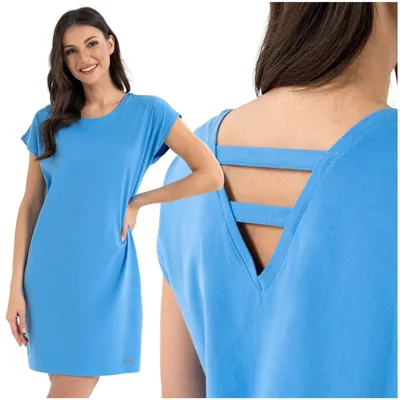Productafbeelding van Zomerjurkjes – damesjurk maat L – katoenen jurk, blauw – jurk met korte mouwen – casual jurk