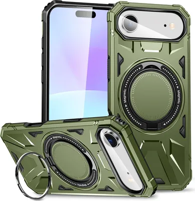 Produktbild von Hülle für iPhone Air Kompatibel mit MagSafe, Dual Layer Robuste Schutzhülle, Magnetischer Ringständer Dunkelgrün