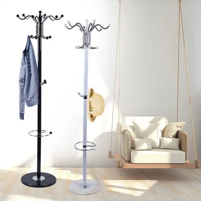 Image de Portemanteau en métal, blanc, 16 crochets, sur pied