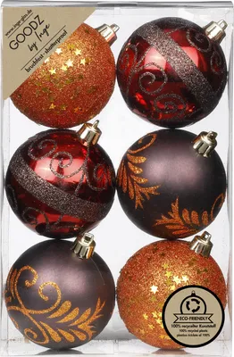 Produktbild von Weihnachtskugeln Dekorierte Kugeln Kunststoff 8cm 6er Set Flame Mix
